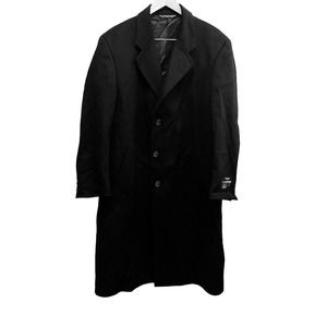 MENS LUXURY LONG BLACK CASHMERE BLEND COAT fabric woven in ITALY SIZE 46R